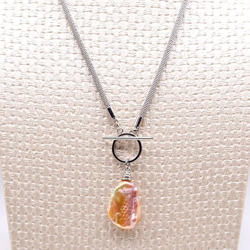 Pink Freshwater Pearl Necklace Baroque Pendant Silver