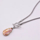 Pink Freshwater Pearl Necklace Baroque Pendant Silver