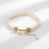 Sterling Silver Pearl Bracelet Chinese Style Chalcedony Beads Jewelry
