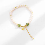 Sterling Silver Pearl Bracelet Chinese Style Chalcedony Beads Jewelry