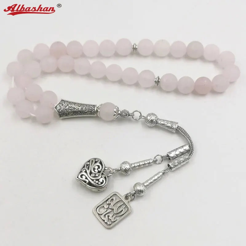 Pink Crystal Muslim Tasbih Bracelet Rosary Islamic Gift Eid Mubarak Jewelry