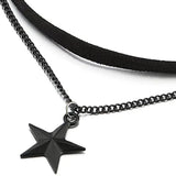 Women's 2-Row Choker Necklace with Pentagram Star Pendant