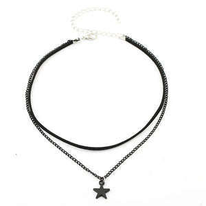 Women's 2-Row Choker Necklace with Pentagram Star Pendant