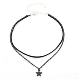 Women's 2-Row Choker Necklace with Pentagram Star Pendant