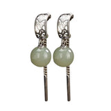 Green Hetian Jade Inlaid Round Bead Earrings Jewelry