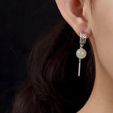Green Hetian Jade Inlaid Round Bead Earrings Jewelry