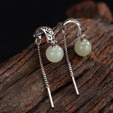 Green Hetian Jade Inlaid Round Bead Earrings Jewelry
