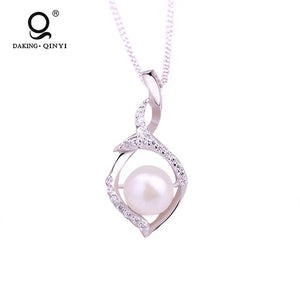 925 Silver Pearl Pendant Necklace Women Girls