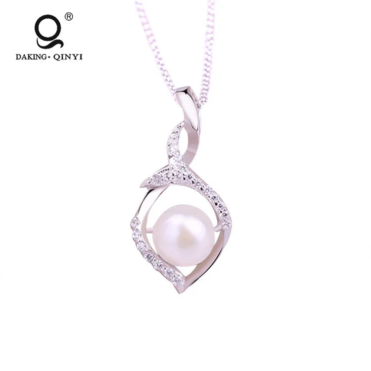 925 Silver Pearl Pendant Necklace Women Girls