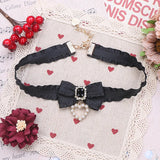 Lady Bow Rhinestone Pearl Necklace Japanese Sweet Collar Ornament
