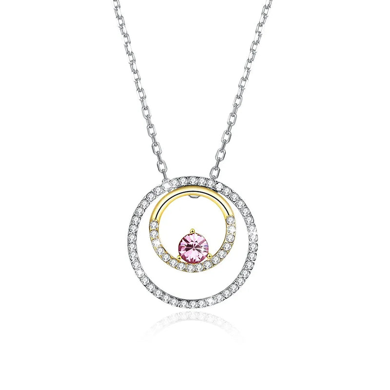 Lady Party 925 Silver Necklace Fine Crystal CZ Pendants Hoops Stitching Colors