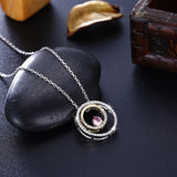 Lady Party 925 Silver Necklace Fine Crystal CZ Pendants Hoops Stitching Colors