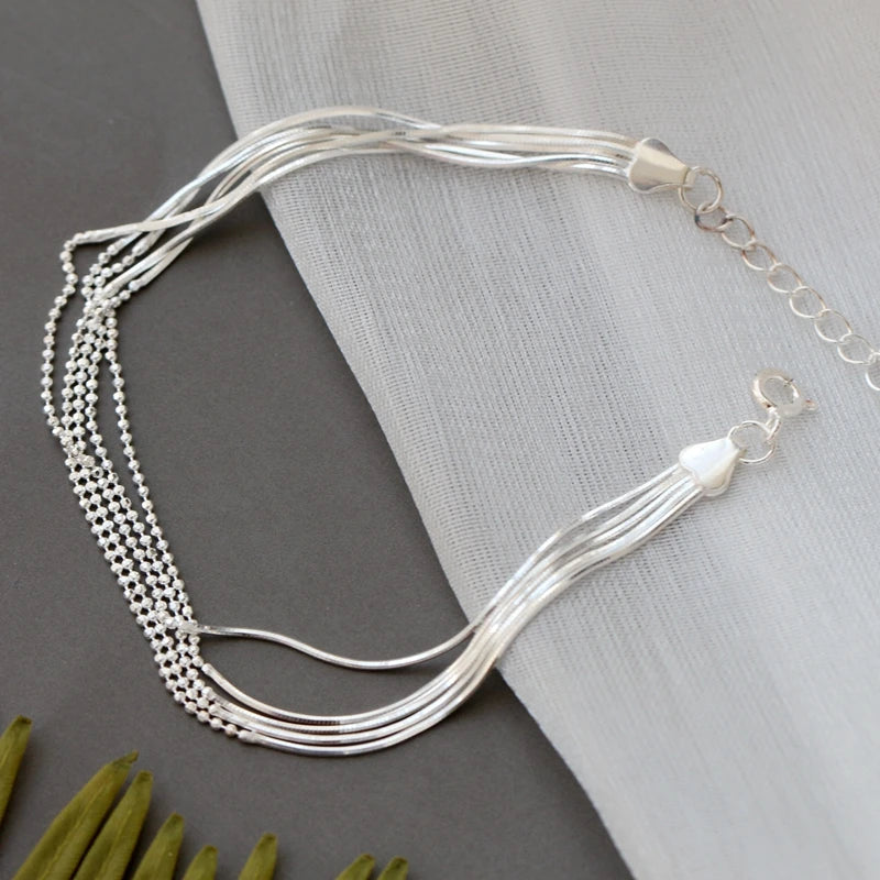 925 Silver Lady Retro Multilayer Bracelet Hand Chain Fine Jewelry