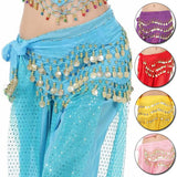 Belly Dance Hip Scarf 3 Row Belt With Tone Coins Waist Chain Wrap