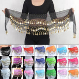 Belly Dance Hip Scarf 3 Row Belt With Tone Coins Waist Chain Wrap