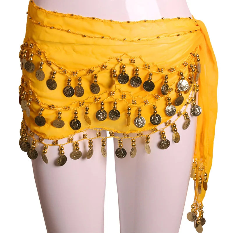Belly Dance Hip Scarf 3 Row Belt Skirt with Coins Waist Chain