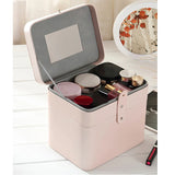 Lady Women 2-layer PU Leather Cosmetic Jewelry Storage