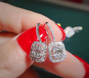 925 Sterling Silver Square Diamond Earrings Wedding Jewelry