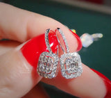 925 Sterling Silver Square Diamond Earrings Wedding Jewelry
