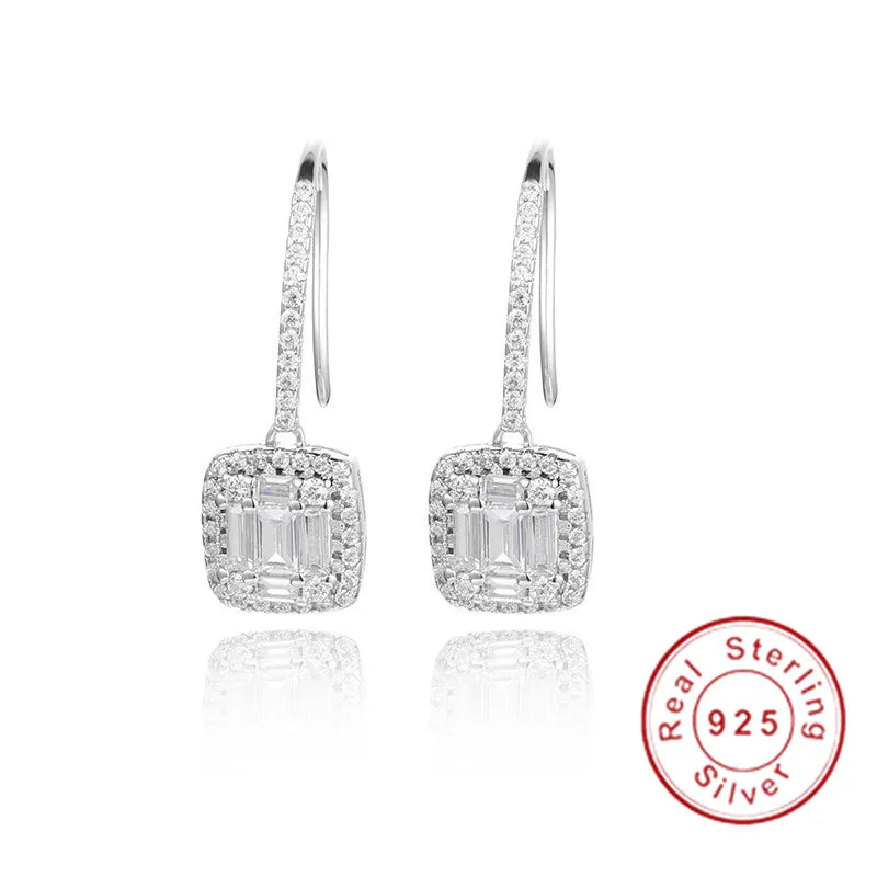 925 Sterling Silver Square Diamond Earrings Wedding Jewelry