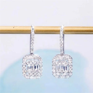 925 Sterling Silver Square Diamond Earrings for Women