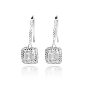 925 Sterling Silver Square Diamond Earrings for Women