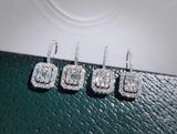 925 Sterling Silver Square Diamond Earrings Wedding Jewelry