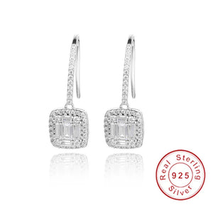 925 Silver Square SONA Diamond Earrings Wedding Jewelry
