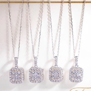 925 Silver Necklace Square SONA Diamond Wedding Jewelry