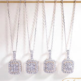 925 Silver Necklace Square SONA Diamond Wedding Jewelry