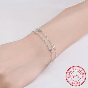 925 Silver Multi-Rows Geometric Sticks Bar Chain Bracelet