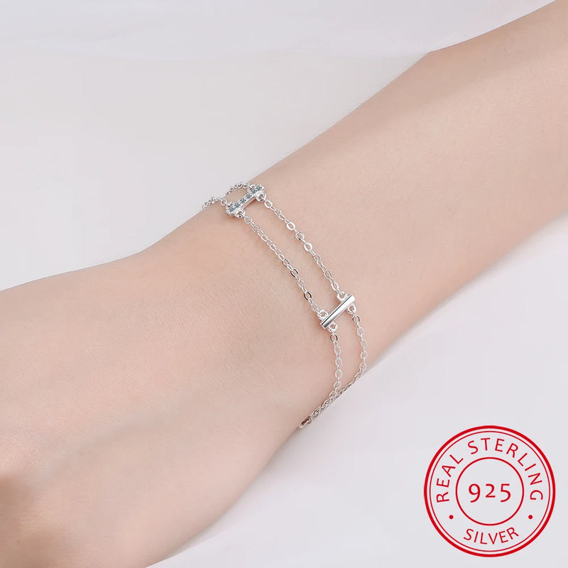 925 Silver Double Layer Geometric Sticks Bracelet