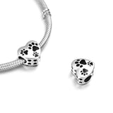 Silver 925 Heart-Shaped Pet Footprint Charm Bead For Bracelet