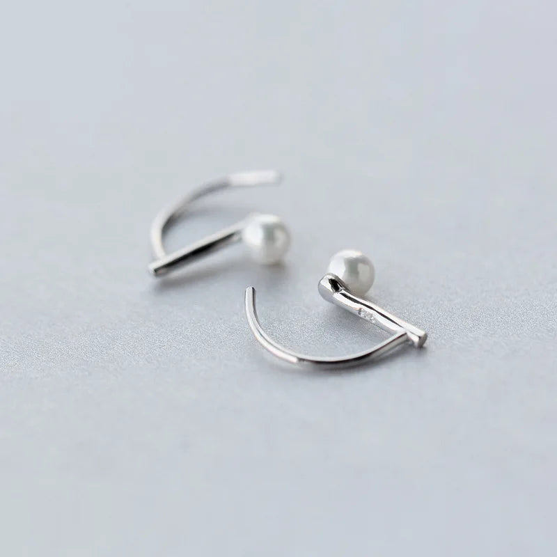 925 Silver Shell Pearl Geometric Stud Earrings C-E3159