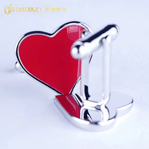 Red Heart Cufflink Enamel Buttons Sleeves Cuff Links For Women