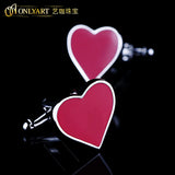 Red Heart Cufflink Enamel Buttons Sleeves Cuff Links For Women