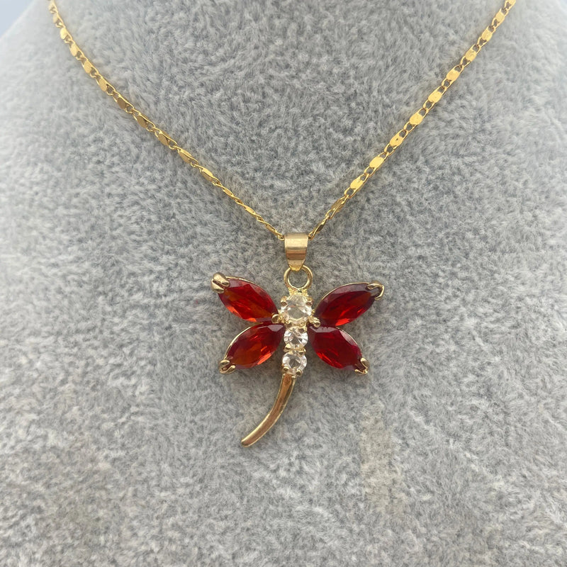 Dragonfly PINK Zircon Pendant Necklace