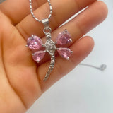 Dragonfly PINK Zircon Pendant Necklace