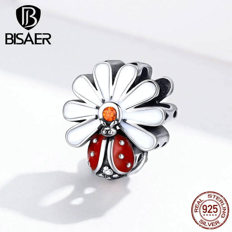 925 Sterling Silver Ladybug & Daisy Flower Beads Charms for DIY Bracelets