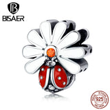 925 Sterling Silver Ladybug & Daisy Flower Beads Charms for DIY Bracelets
