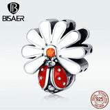 925 Sterling Silver Ladybug & Daisy Flower Beads Charms for DIY Bracelets