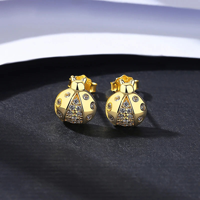Ladybug Stud Earrings 925 Silver CZ Zircon Small Girl Earrings