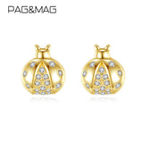 Ladybug Stud Earrings 925 Silver CZ Zircon Small Girl Earrings