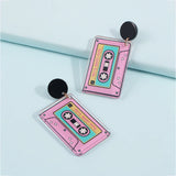 Cassette Tape Disco Earrings Drop Dangle Women 90s Party Ear Jewelry