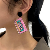 Cassette Tape Disco Earrings Drop Dangle Women 90s Party Ear Jewelry