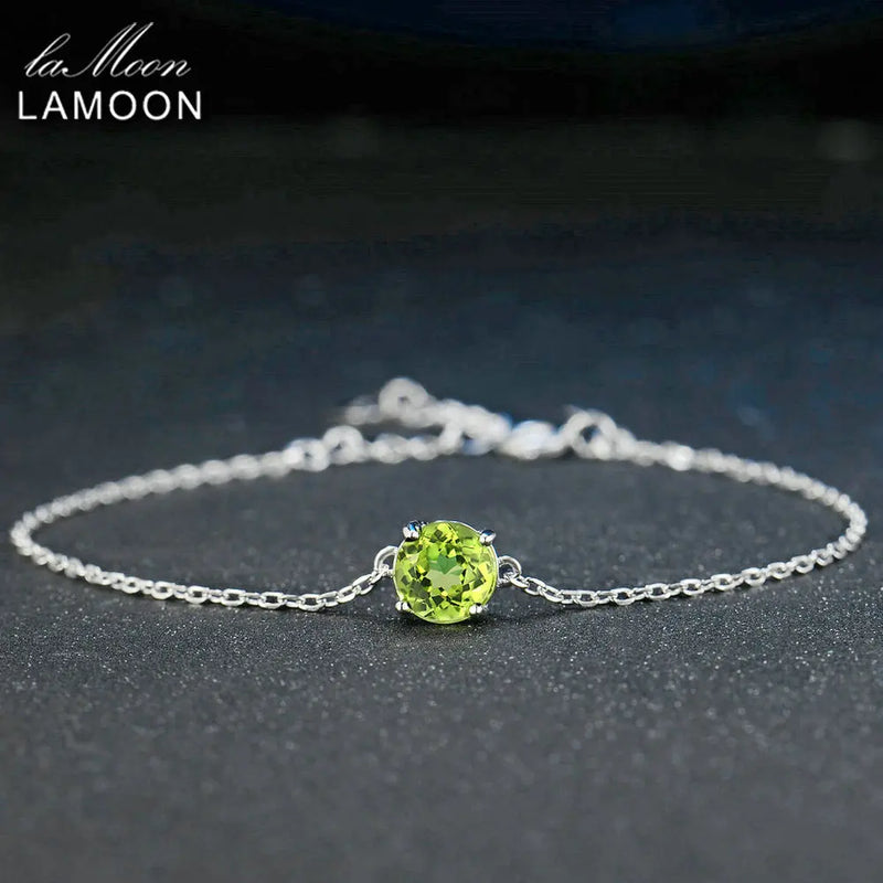 Lamoon 7mm Peridot 925 Silver Charm Bracelet S925 LMHI039