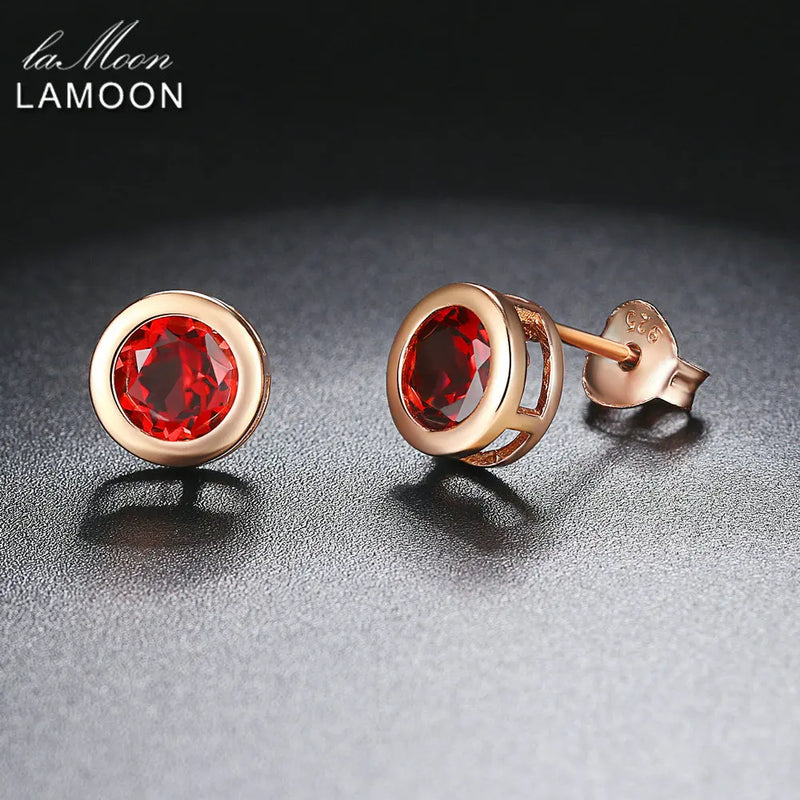 Lamoon Red Garnet Stud Earrings 925 Sterling Silver