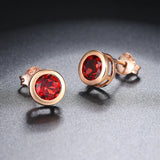Lamoon Red Garnet Stud Earrings 925 Sterling Silver