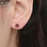 Lamoon Red Garnet Stud Earrings 925 Sterling Silver