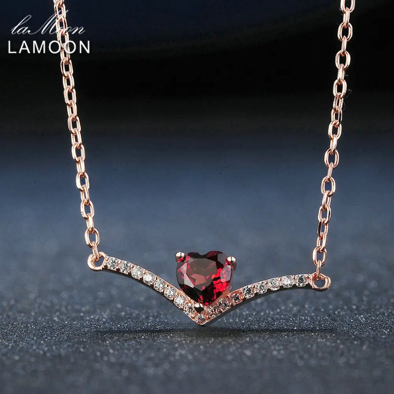 Lamoon Red Garnet 925 Silver Pendant Necklace